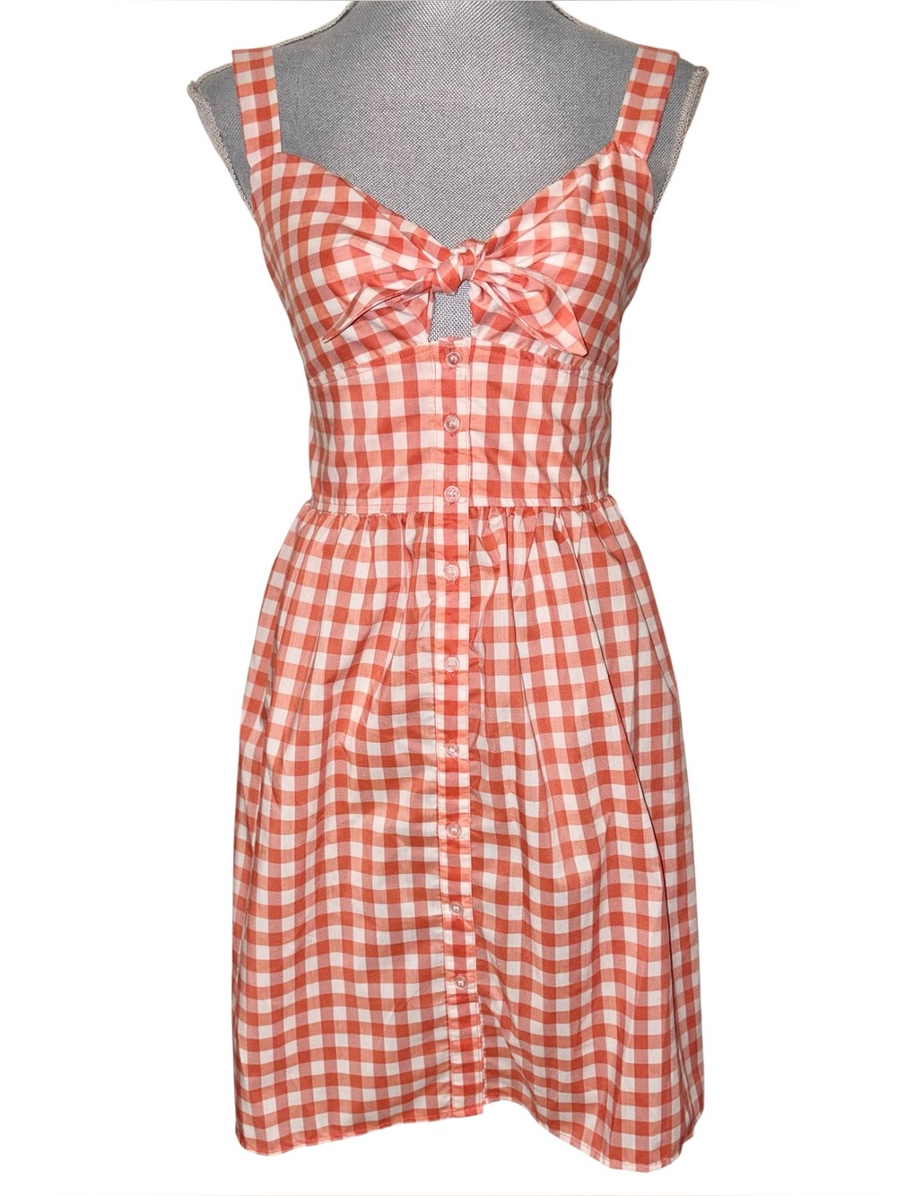 BeBop Orange Gingham Tie Front Button Down Sundress